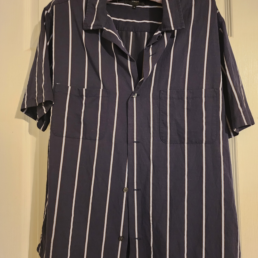 Vince Men's Black and White Striped Casual Shirt